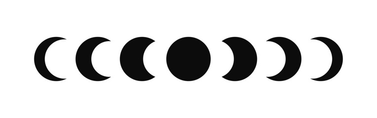 Fototapeta na wymiar Moon phases astronomy icon silhouette symbol set. Full moon and crescent sign logo. Vector illustration. Isolated on White background.