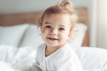 Portrait of happy cute baby, generative ai. - obrazy, fototapety, plakaty