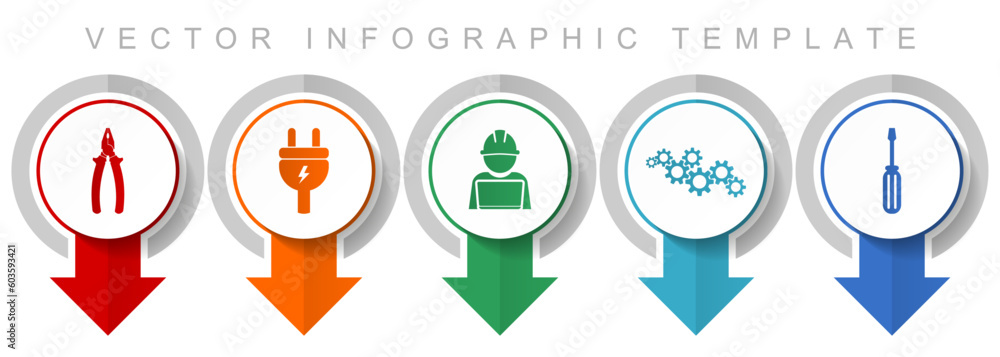 Poster Service icon set, miscellaneous pointer icons such as pliers, plug, engineer, gears and screwdriver for web design and mobile applications, modern design infographic vector template
