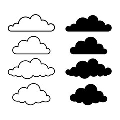 Vector sets of cloud silhouettes and outline clouds
