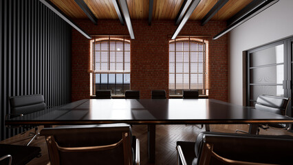 大きな窓が二つある会議室