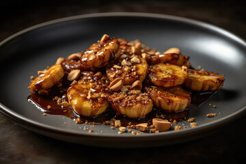 Plate Of Nitrogeninfused Caramelized Bananas With Delightful Crunch. Generative AI