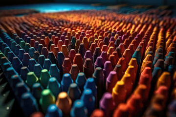 Fototapeta premium Series Of Colored Crayons Are Lined Up On Ground. Generative AI