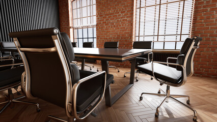 大きな窓が二つある会議室