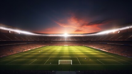 Fototapeta na wymiar A Captivating View of an Empty Soccer Stadium. Generative AI