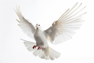 Fototapeta premium This beautiful white bird in flight, with its wings spread wide and feathers fluffed, is a true marvel of nature. AI Generative.