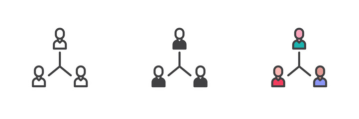Three person connection different style icon set