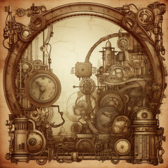 antique clock mechanism, generative, ai, steampunk, clock background