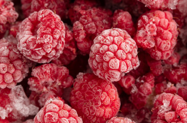 Frozen raspberries and blackberries close-up macro photography