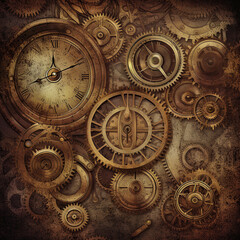Fototapeta na wymiar antique clock mechanism, generative, ai, steampunk, clock background