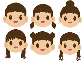 女の子のかわいい髪型イラストセット