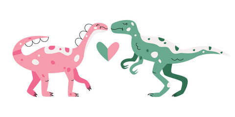 Flat hand drawn vector illustration of shunosaurus velociraptor dinosaurs