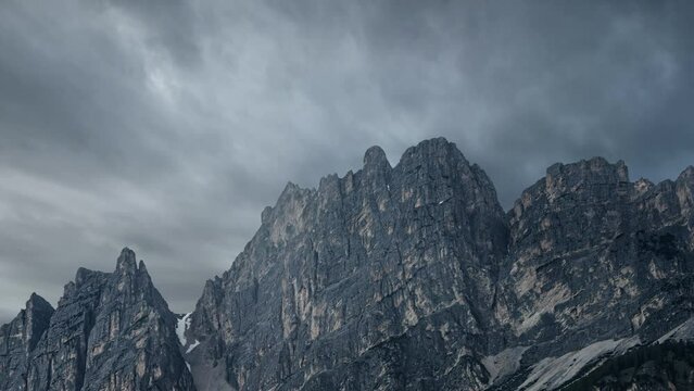 Mountains with clouds: European Alps (Dolomites) in Italy, 4k time-lapse video