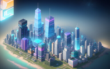 Panoramic Cityscape of Cyberpunk Technology