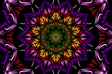 luxurious paper cut design colourful rainbow flowers line art pattern of indonesian culture traditional  batik ethnic dayak for textile or fashion
