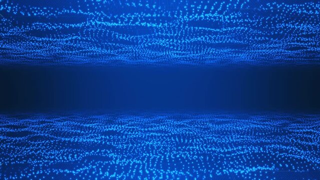 Banner blue perspective particles digital abstract gradient background.