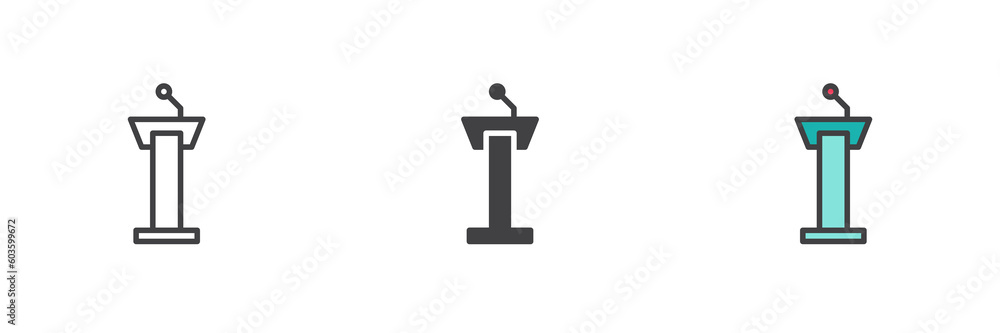 Poster podium speech different style icon set