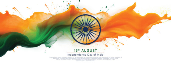 August 15 vector template. Abstract indian flag background. Saffron and green color splash concept for India independence day.