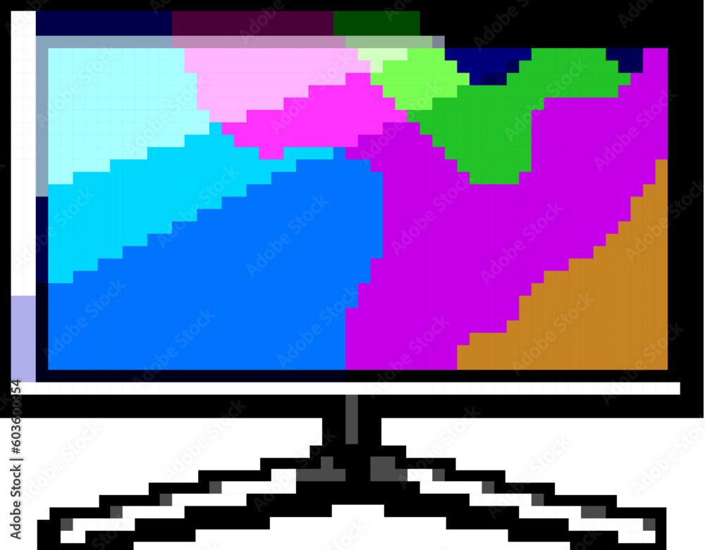 Poster game monitor pc gaming game pixel art retro vector. bit online keyboard, neon internet game monitor 