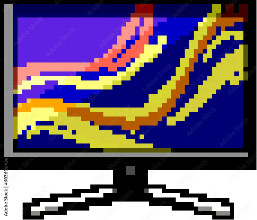 Aufkleber internet monitor pc gaming game pixel art retro vector. bit technology cyber, player computer intern