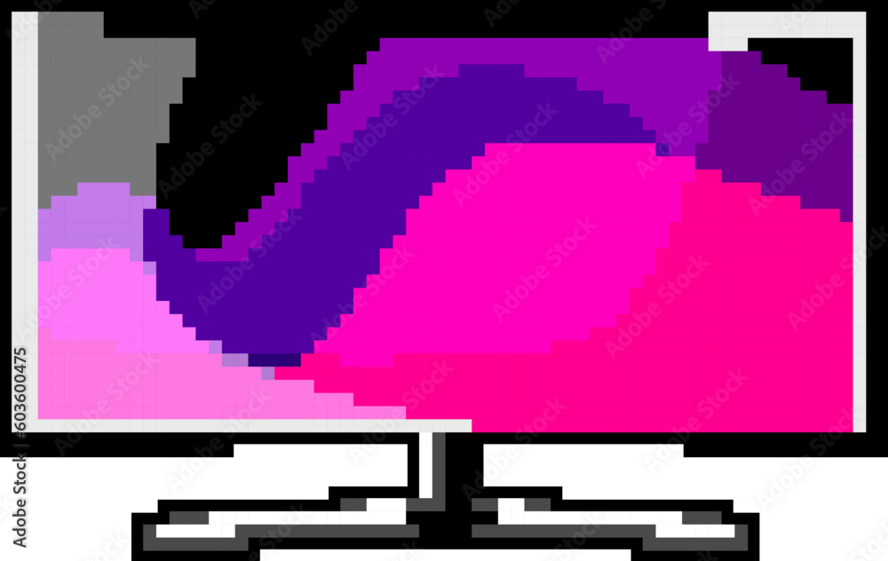 Poster technology monitor pc gaming game pixel art retro vector. bit cyber player, computer game technology