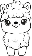 Alpaca cartoon. Black and white lines. Coloring page for kids. Activity Book.