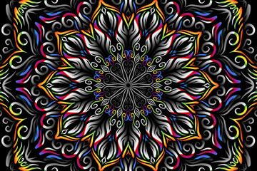 luxurious paper cut design colourful rainbow flowers line art pattern of indonesian culture traditional  batik ethnic dayak for textile or fashion
