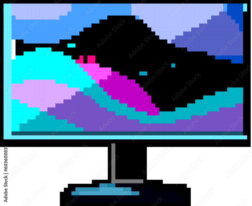 Aufkleber digital monitor pc game pixel art retro vector. bit technology desktop, blank display digital monito