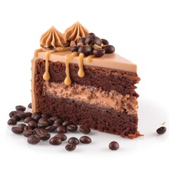 Mocha Cake Isolated on White. Generative AI