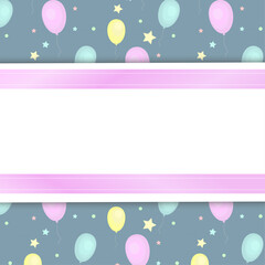 Colored balloons with stars on a gentle background background, in the middle is an empty space for your text, the concept of celebration, party invitation or for a banner