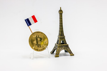 Bitcoin with flag of France and Eiffel Tower