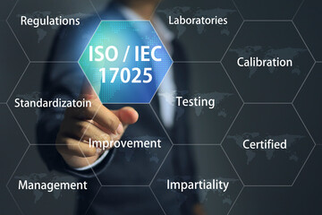 A businessman pointing to ISO IEC 17025, which is the standard of international quality association...