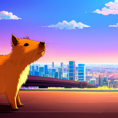 Capybara in the city. Generative AI