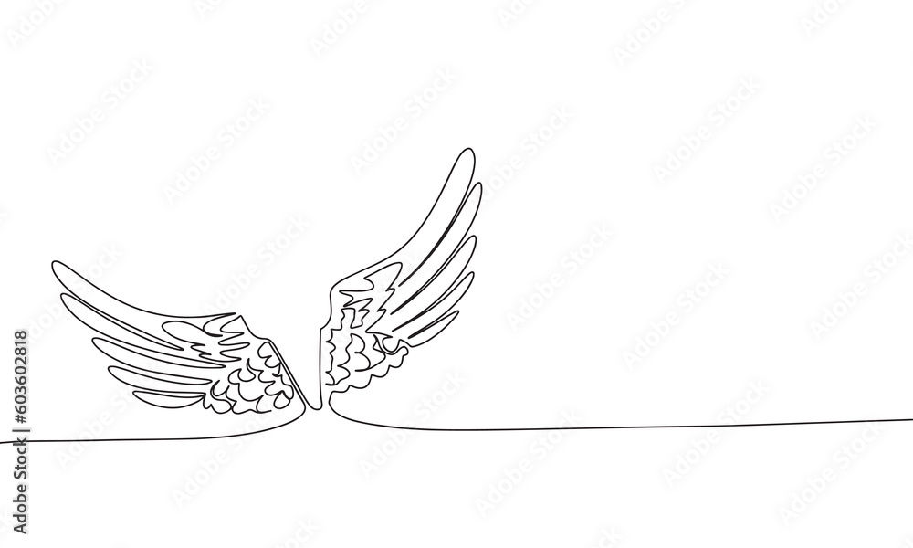 Aufkleber wings of angel continuous line drawing element isolated on white background for decorative element. 