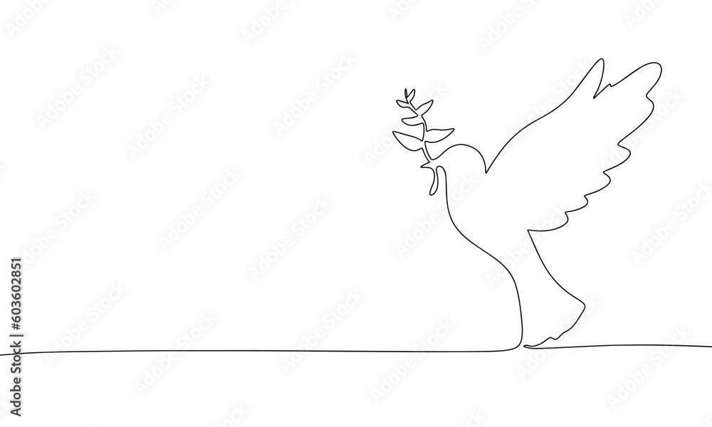 Poster dove of peace with branch continuous line drawing element isolated on white background for decorativ