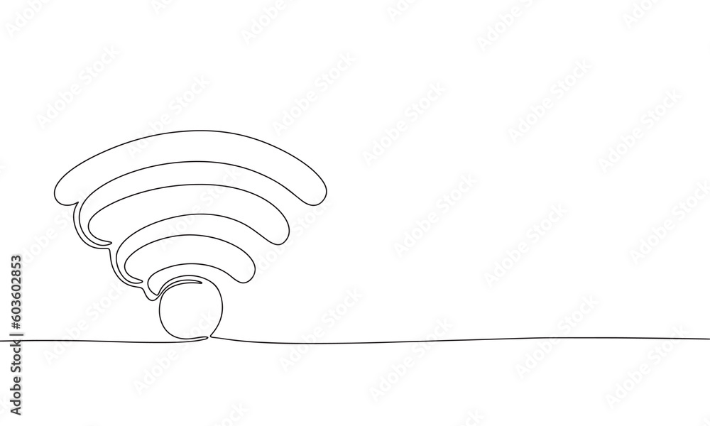 Fototapete Wi-fi sign continuous line drawing element isolated on white background for decorative element. Vector illustration of internet in trendy outline style.