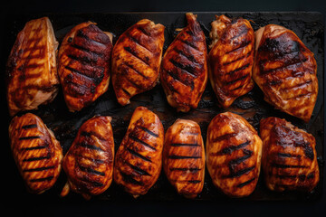 Lots Of Grilled Chicken Symmetrically Baked. Generative AI