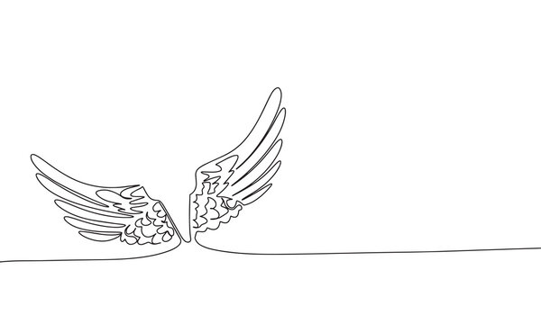Wings of angel continuous line drawing element isolated on white background for decorative element. Vector illustration of wings in trendy outline style.