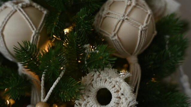 Macrame toys hanging on the Christmas tree