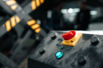 Control panel of a car lift hoist crane in auto service garage