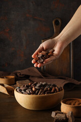Concept of fresh and aromatic food - cacao beans