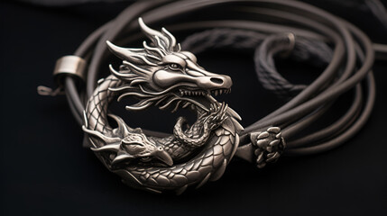 Bracelet with silver dragon. Jewelry design. Generated AI