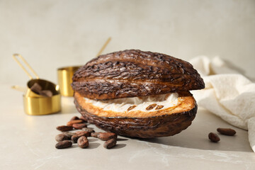 Concept of fresh and aromatic food - cacao beans