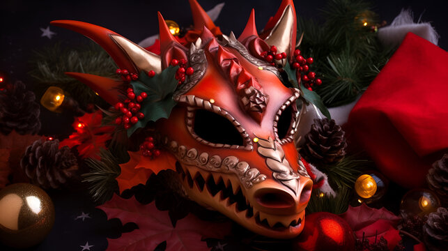 Red dragon shaped masquerade Christmas mask