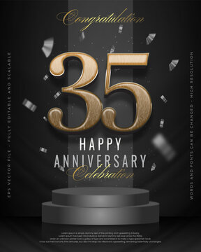 Vector poster banner 35th anniversary with text effect editable numbers and elegant decoration ornament