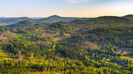 View of the summer landscape of the Lusatian Mountains from the viewpoint on the Klic Mountain. Czech Republic