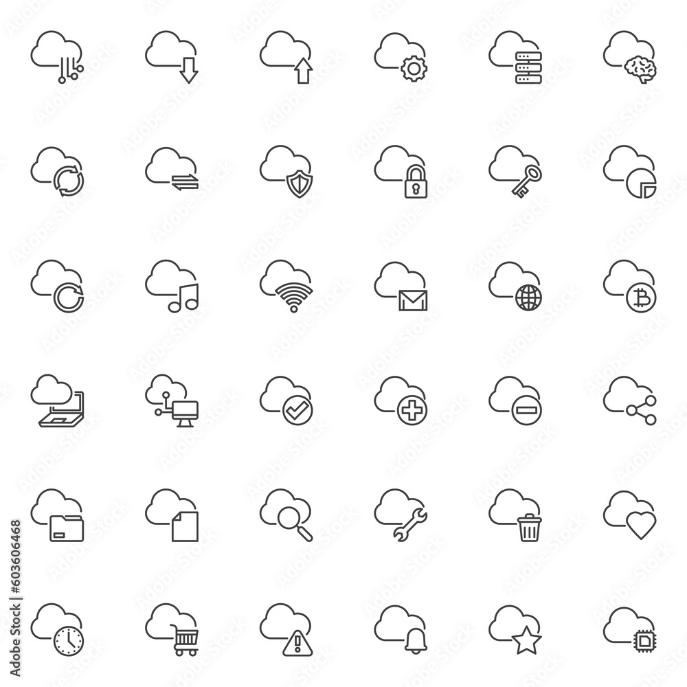 Poster cloud computing technology line icons set