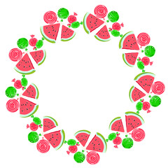 berry frame with watermelon and lollipops