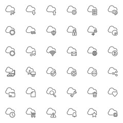 Cloud computing technology line icons set