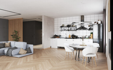 Fototapeta na wymiar Project of a studio apartment with a modern style.